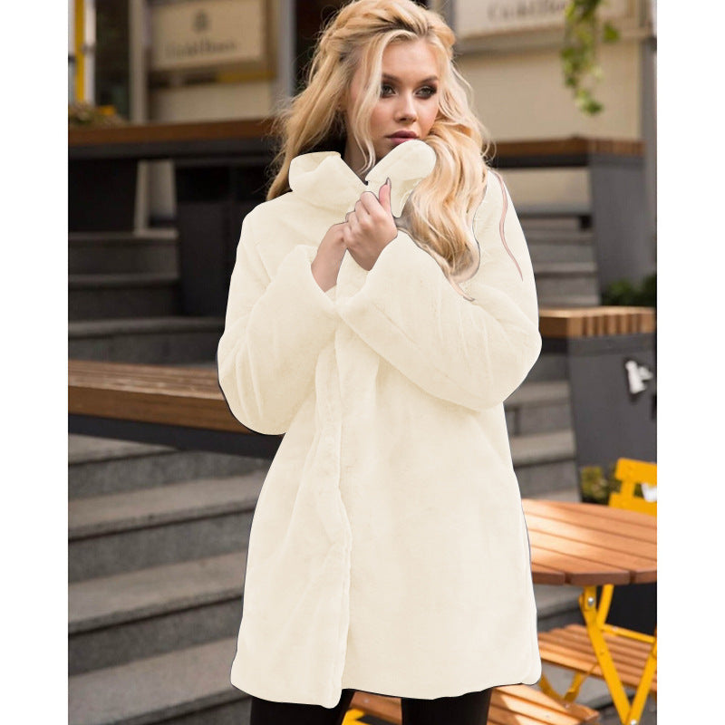 Stand-up Collar Winter Faux Fur Coat Mid-length