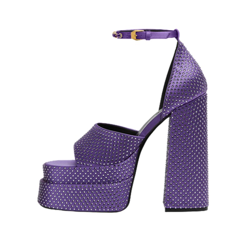 Processing time:4-7days after placing orders Two-double Platform Shoes Summer Ankle Strap Crystal Party Wedding Shoes Luxury Designer Peep Toe Chunky Heels Women's Sandals