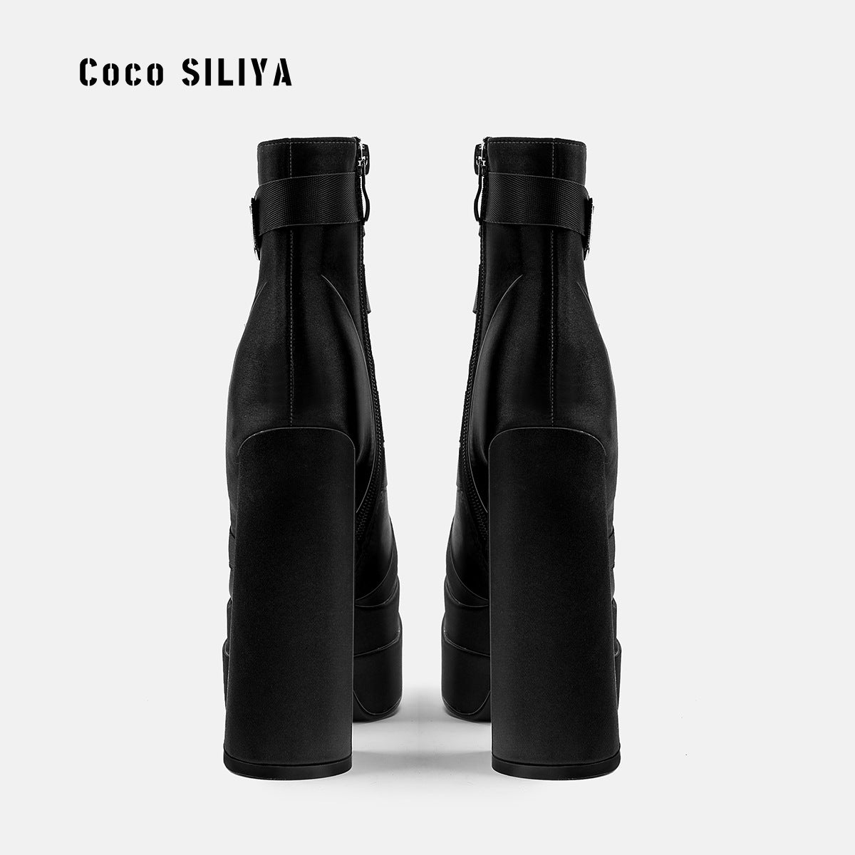 New Super High Heel 14cm Platform Thick Heel Square Head Silk Women's Smoke Pipe Boots Large Size 42