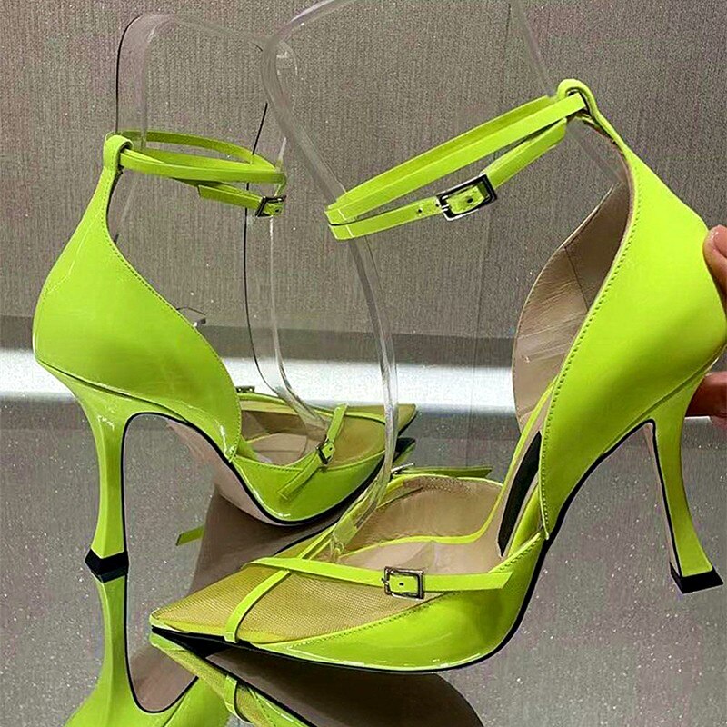 Processing Time:7-15 days after placing orders Fashion Shoes New Buckle Pumps Sexy Spring Summer Pointed Thin Heels Women Pumps Mesh Cut Outs Ankle Strap Lady Sandals Size43