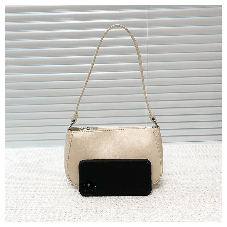 Underarm Bag Niche Bag Women's New Retro Simple Solid Color One Shoulder Bag High Quality All-Match Baguette Bag