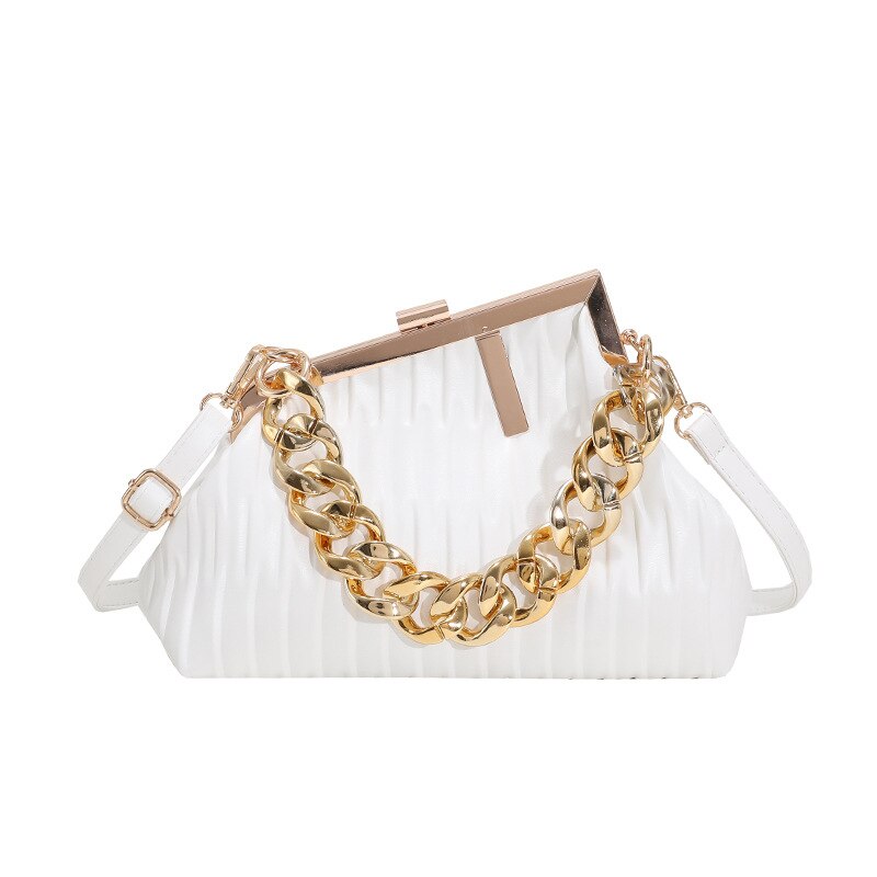 Women's Bag Trend Fashionable Thick Chain Crossbody Bags Striped Leather Ladies Hand Bags Luxury Evening Shoulder Bag Woman