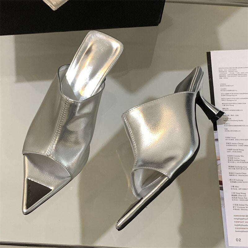 Bearbeitungszeit: 3–5 Tage nach Auftragserteilung Eilyken Neue Sommer Spitz Peep Toe Slide Hausschuhe Frauen Dünne Low Heels Bankett Party Prom Damen Designer Schuhe Zapatos Mujer