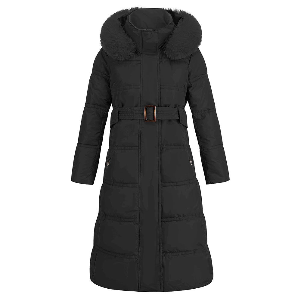 Fur Collar Color Coat Winter New Slimming Down Cotton Jacket In The Long Coat Women