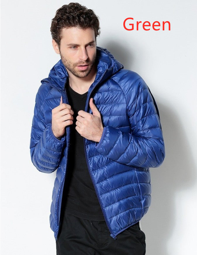 Men's Solid Color Hooded Striped Fashion Lightweight Down Jacket