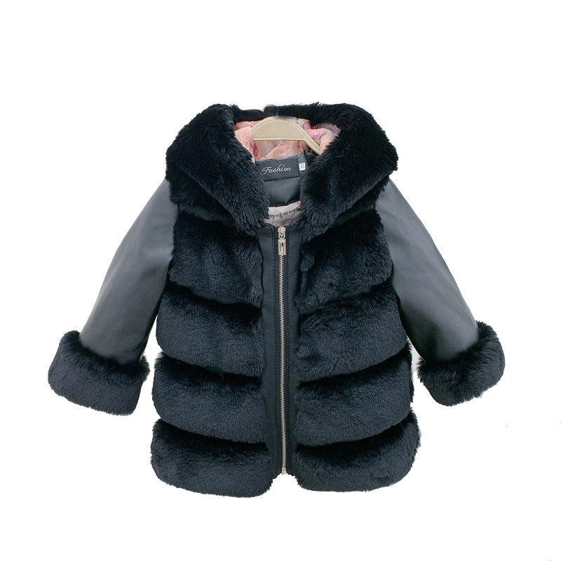 Cotton Rabbit Hooded Faux Fur Coat