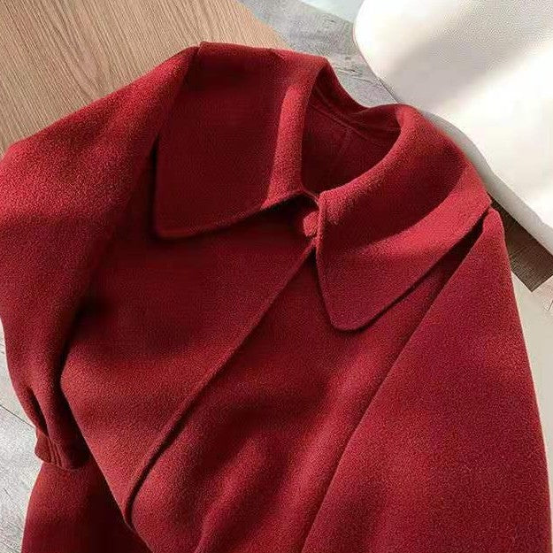 Retro Red Lapel Double-sided Cashmere Wool Coat Women