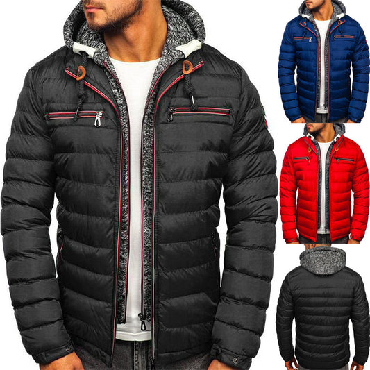 Men's Fake Two-piece Hooded Cotton Jacket