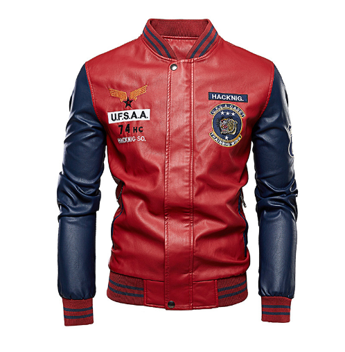 Men's Plus Fleece Cropped Leather Jacket Baseball Uniform