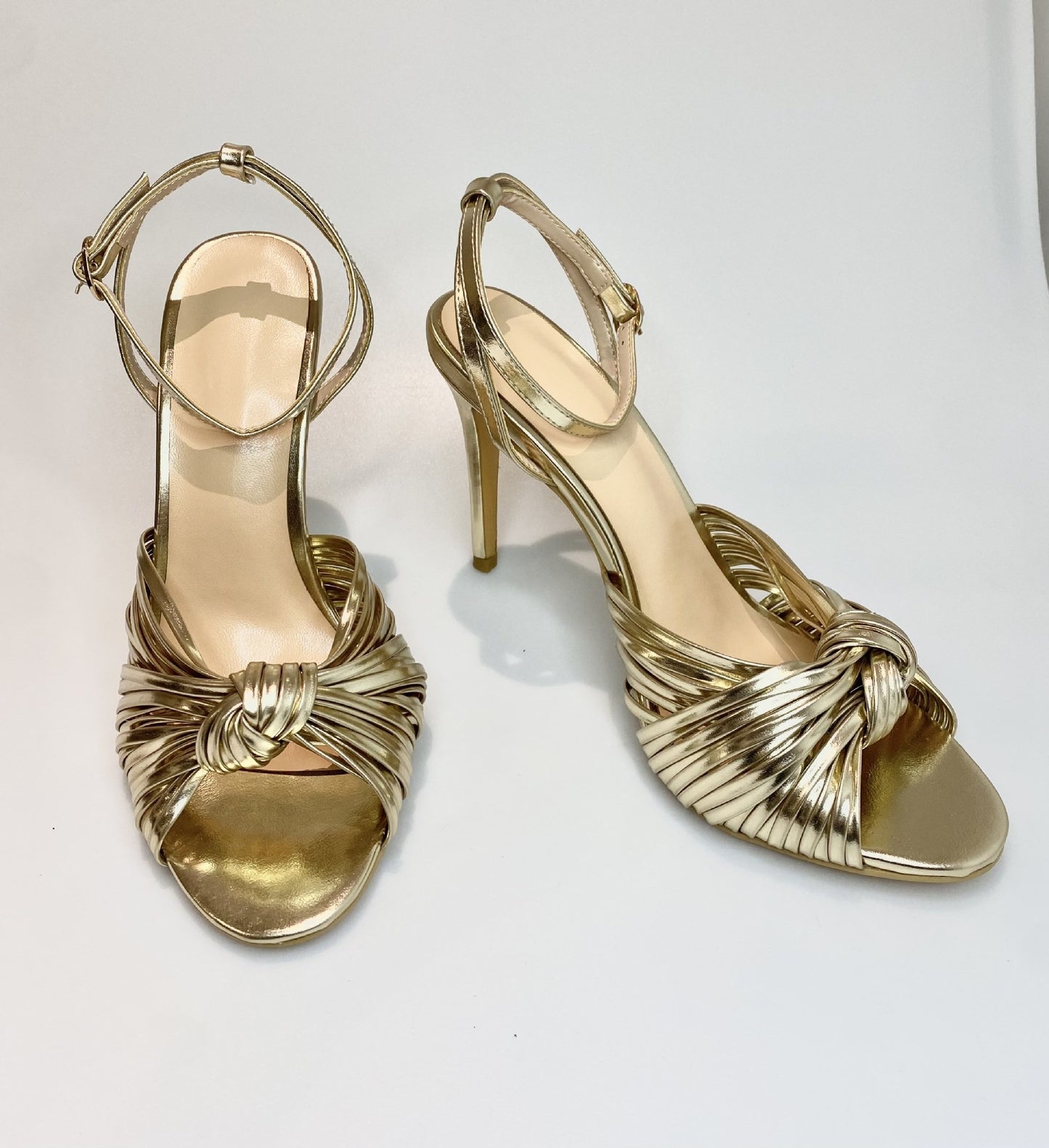 Womens Large Light Gold PU Slim High Heel Sandals Fashion Banquet Party Shoes