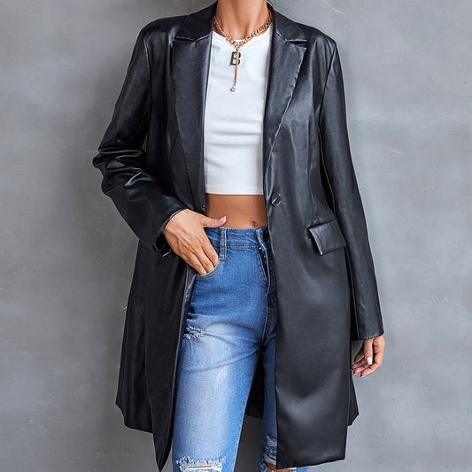 Women's Leather Slim Long-sleeved Windbreaker Blazer Top