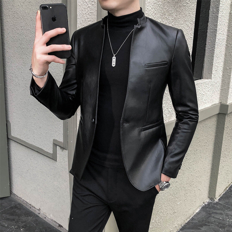 Men's Korean Slim Fashion Suit Leather Jacket