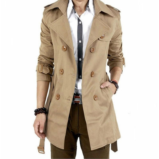 Retro Men's Jacket Business Korean Double-breasted Slim Trendy