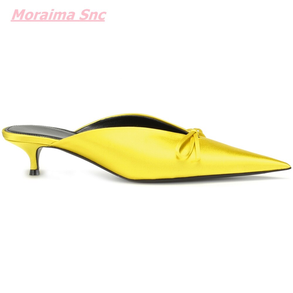 New Summer Women Shoes Pointed Toe Mules Silk Luxury Brand Butterfly Knot Shallow Thin High Heel Party Sandal