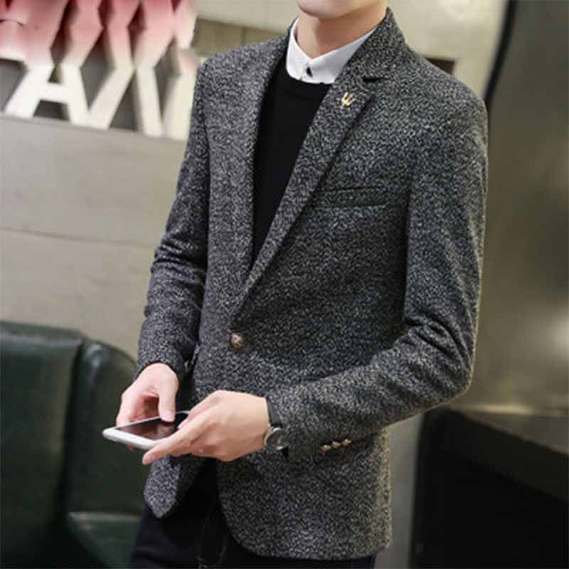 Fashion Slim Plaid Suit Men's Jacket