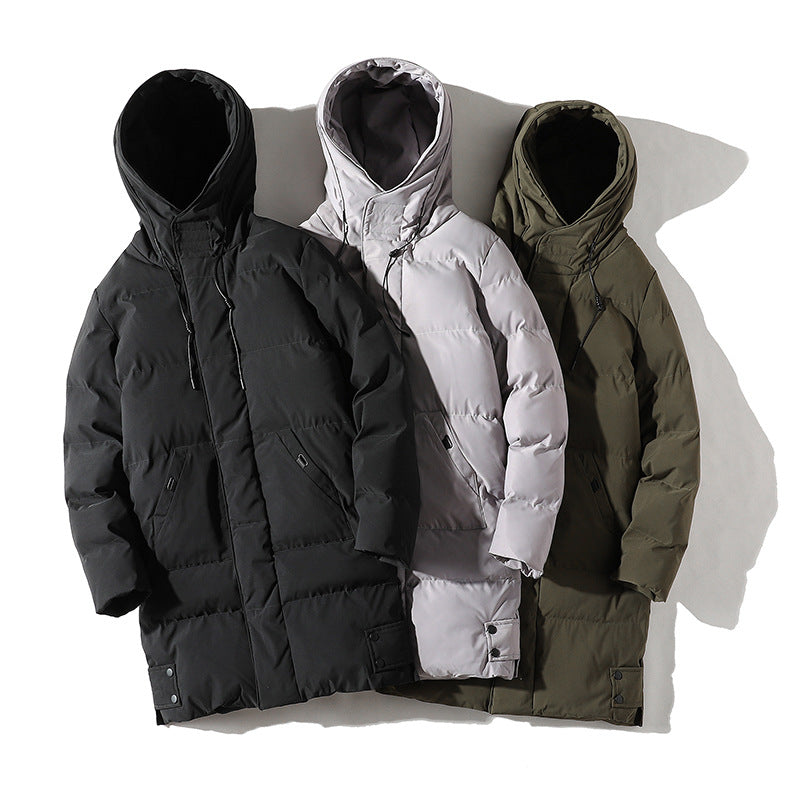 Men's Mid-length Thickened Over-the-knee Hooded Padded Jacket