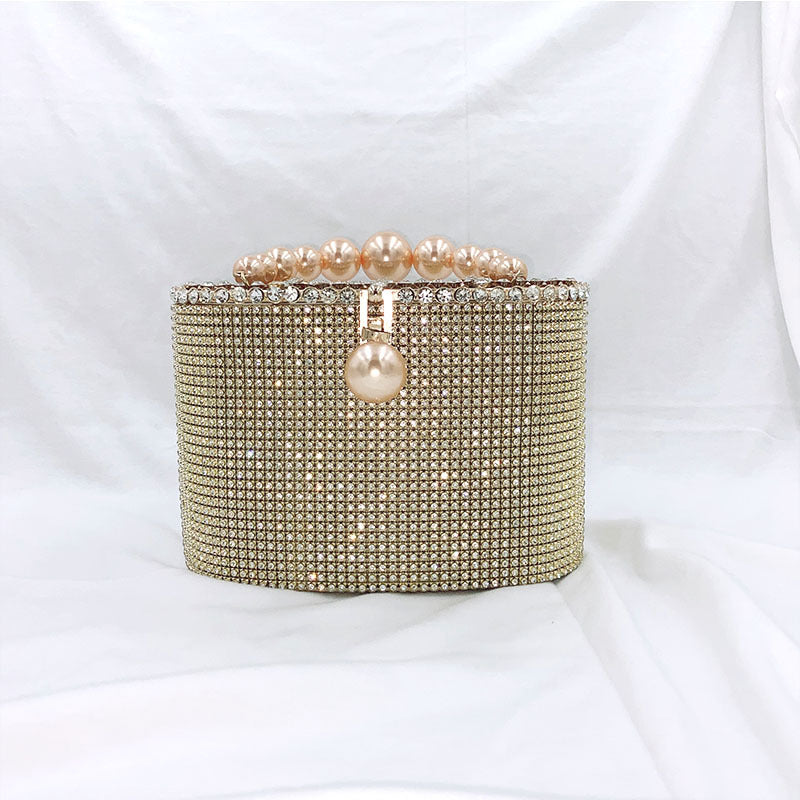 Women's Diagonal Large Capacity Dinner Pearl Bag With Diamond Encrusted Bag