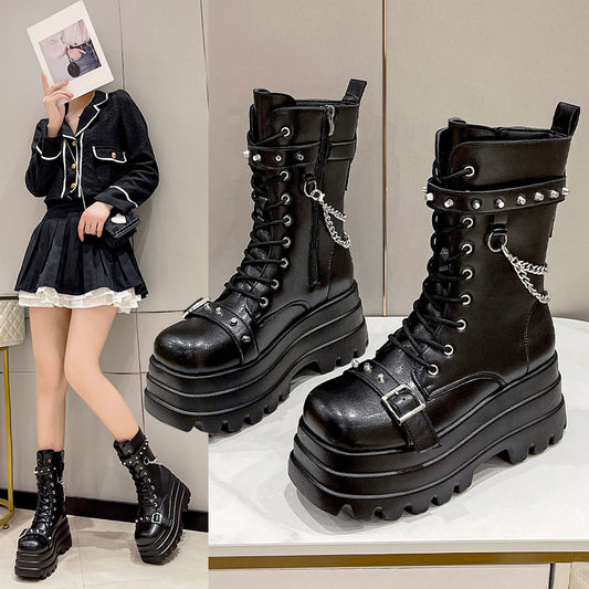 Women's New Punk Style Handsome Thick Sole Mid Length Women's Boots