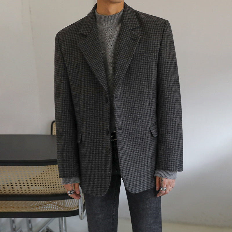 Houndstooth Plaid Suit Men's Woolen Coat Jacket