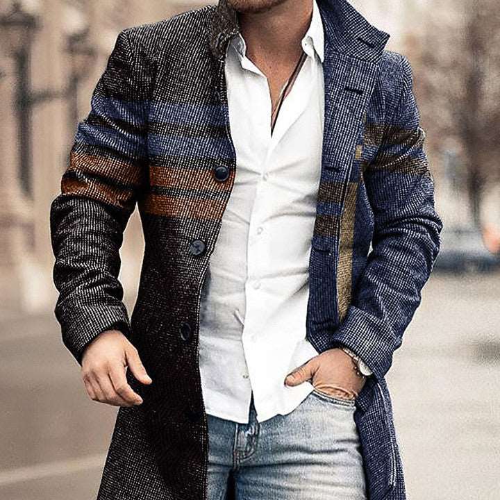 Autumn And Winter New Men's Woolen Stand Collar Medium Long Pocket Casual Coat