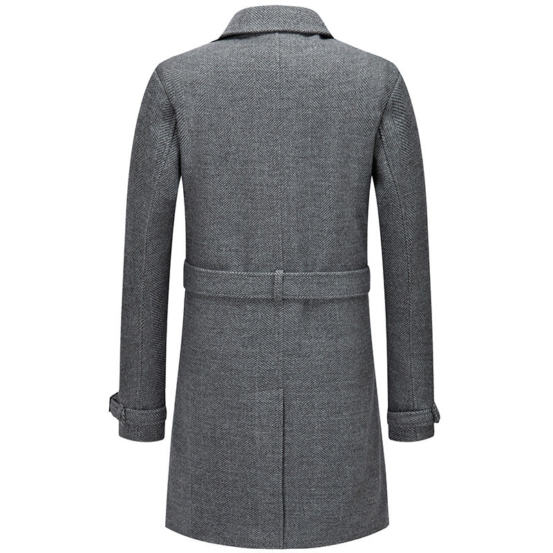 Men's Long Woolen Over The Knee Thickened Coat