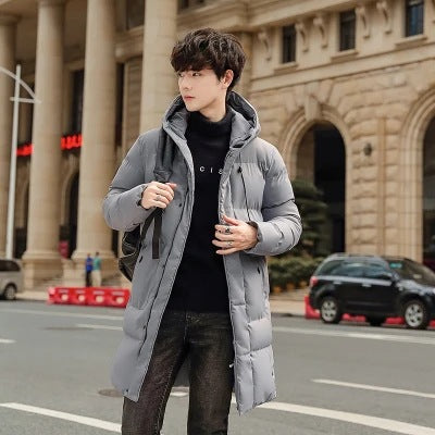 Men's Mid-length Thickened Over-the-knee Hooded Padded Jacket