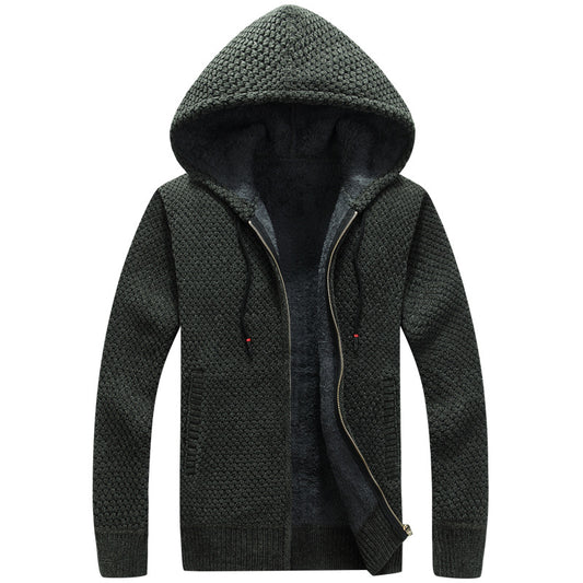 Men's Plus Velvet Thick Hooded Sweater Jacket