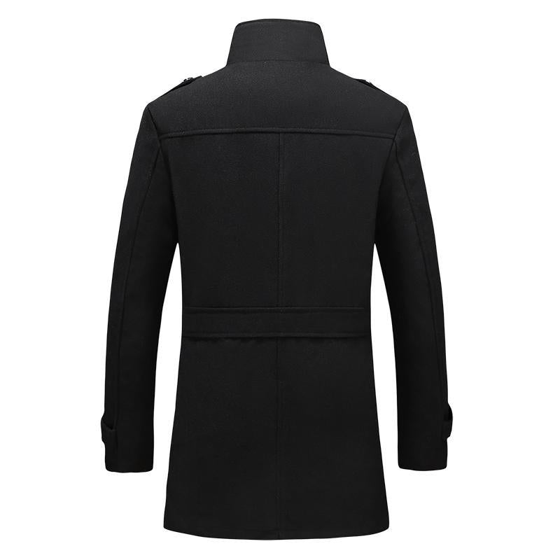 Leisure in long trim clip cotton stand collar coat