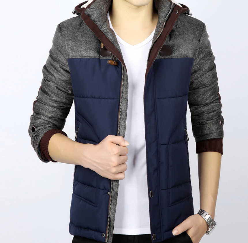 Herren Winterjacke mit Kapuze und Baumwollpolsterung, Freizeitjacke für Herren, Baumwollkleidung für Jugendliche, Schlanke, kurze, große Baumwolljacke 