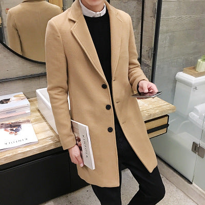 Men's woolen long trench coat