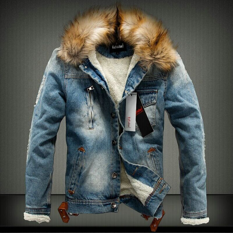 Teen couple men's jacket retro denim men's thick jacket hole hole patch denim jacket tide