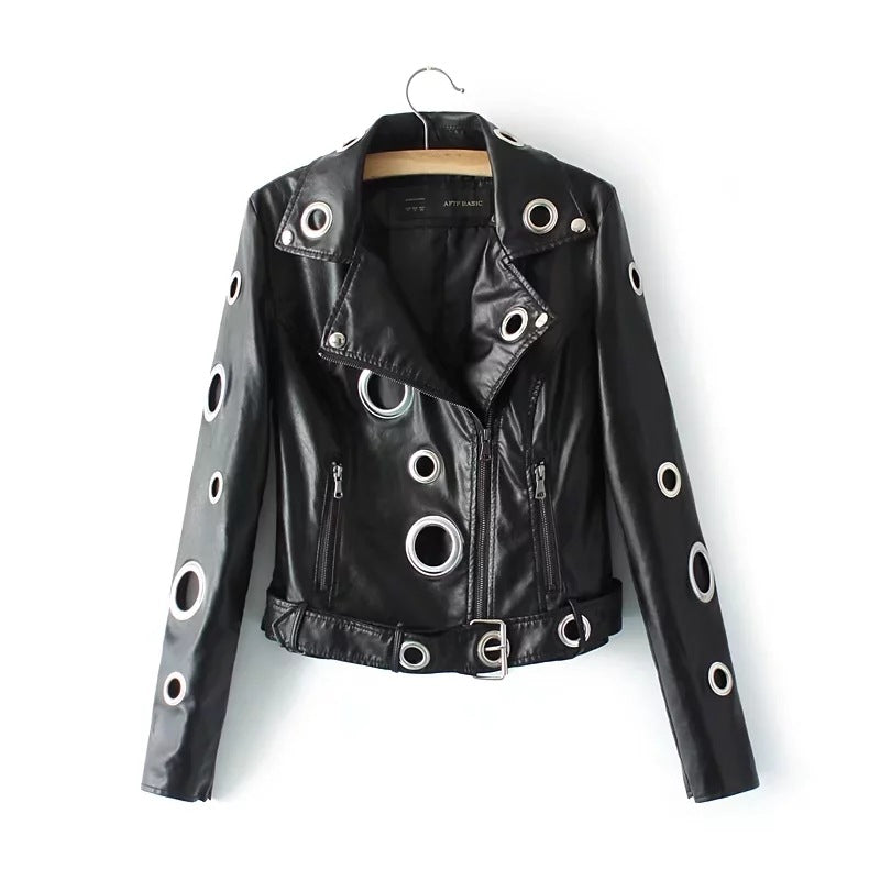 Leather motorcycle biker jacket