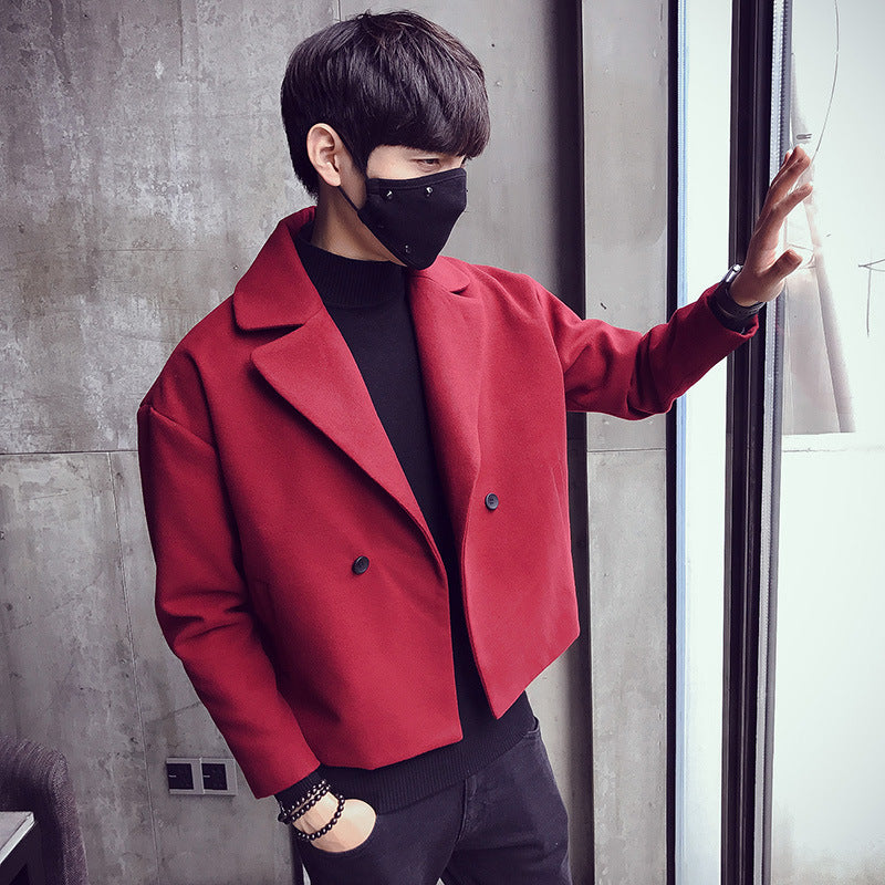 Stylist woolen coat with lapel jacket