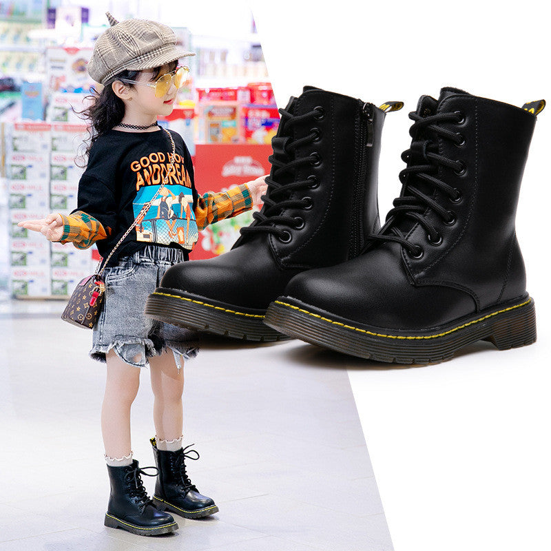 Girls' Fashionable Simple Solid Color Boots