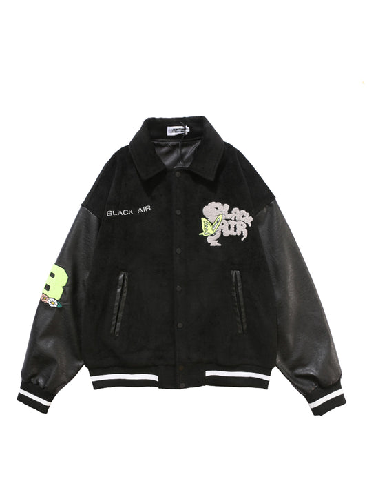 Lapel Baseball Jacket Men's Tide Brand Bf Lazy Style Stitching Jacket