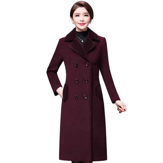 Middle-aged women's wool coat mother dress