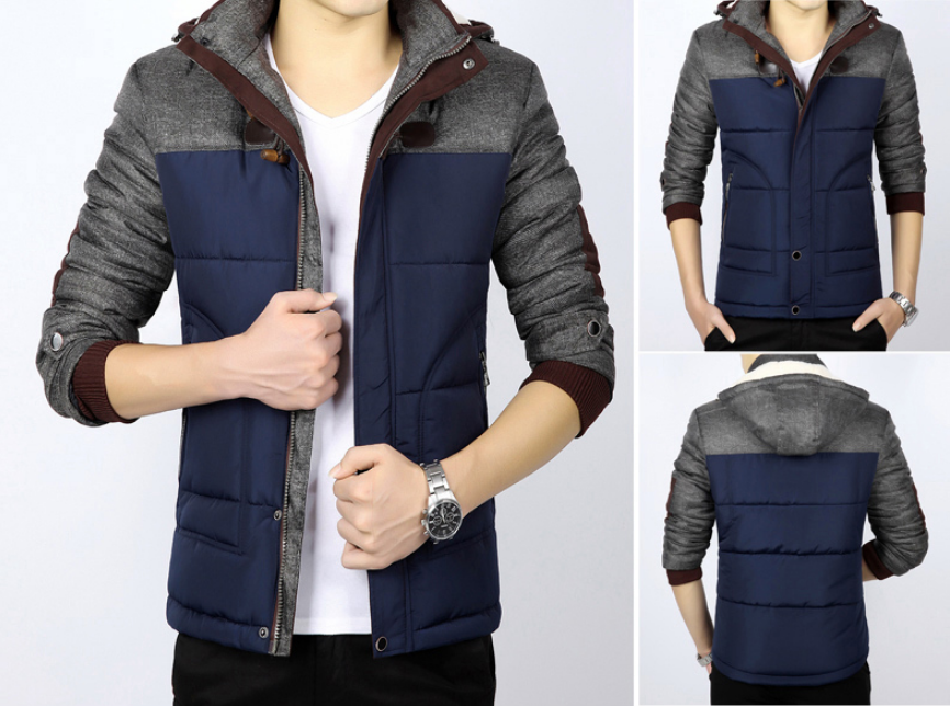 Herren Winterjacke mit Kapuze und Baumwollpolsterung, Freizeitjacke für Herren, Baumwollkleidung für Jugendliche, Schlanke, kurze, große Baumwolljacke 