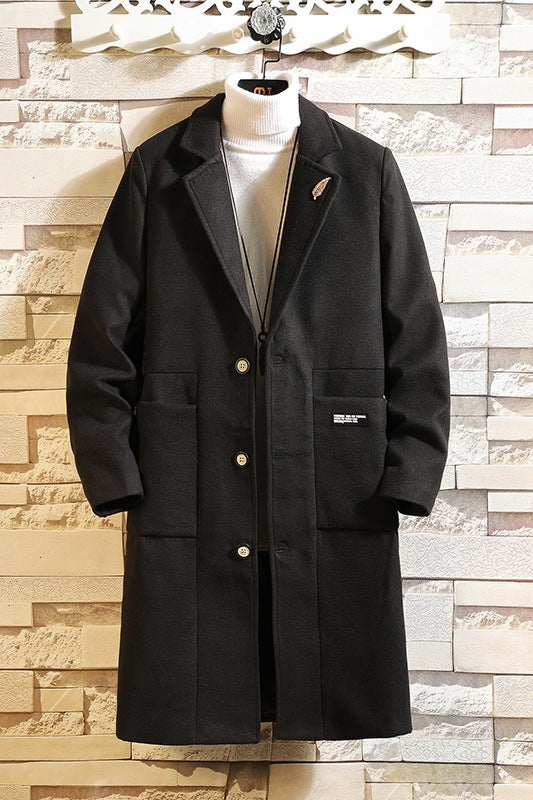 Schmaler mittellanger Wollmantel warmer Woll-Trenchcoat für Herren