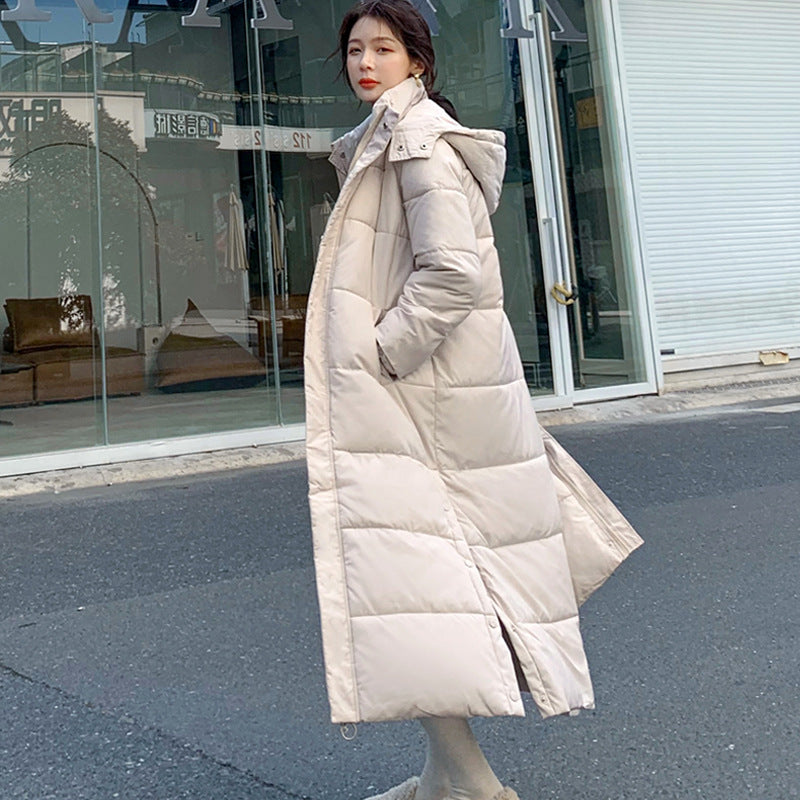Women's Down Cotton Jacket Mid-length Korean Style Slim Hooded