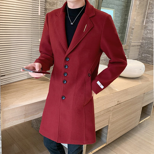 New Solid Color Fashion Brand Slim Woolen Coat