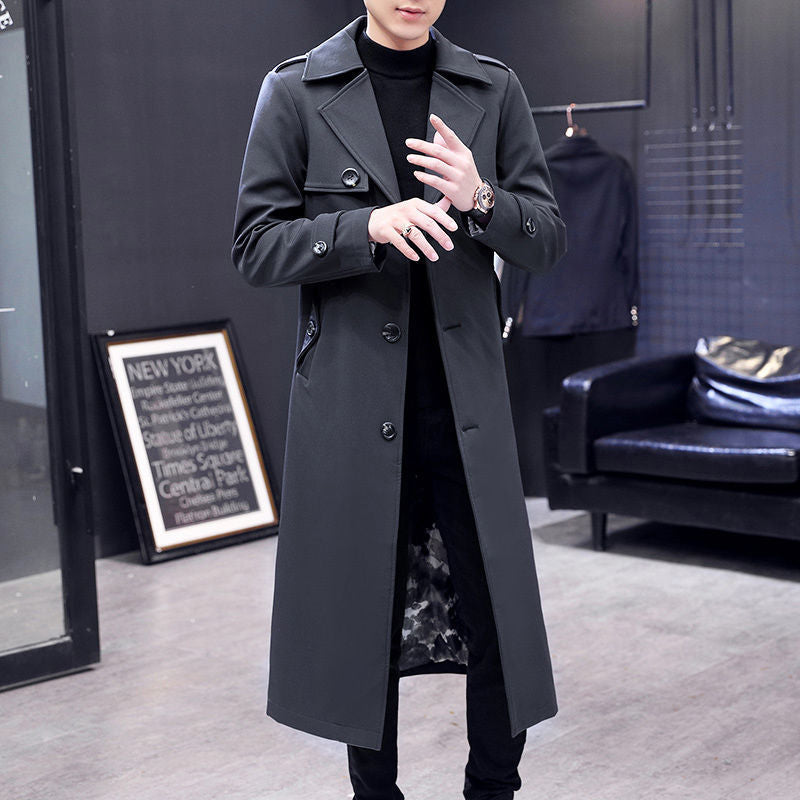 Windbreaker Men's Long Temperament Knee Length Coat