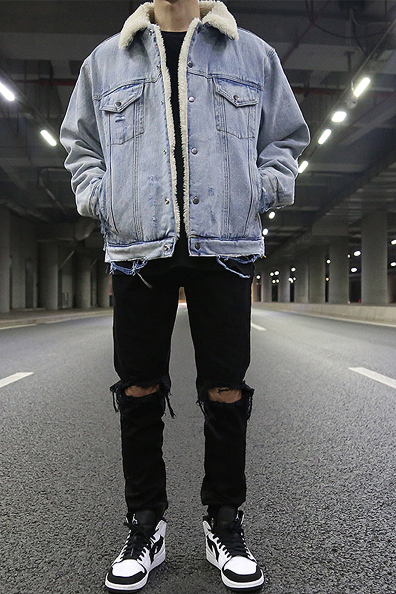 Lamb Fur Collar Denim Jacket