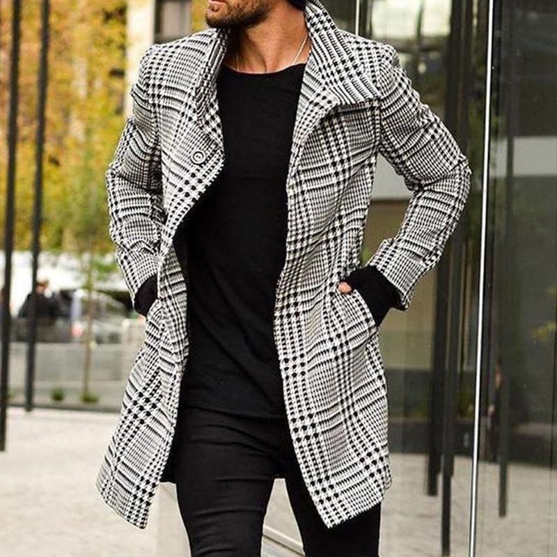 Fashion Plaid Lapel Single-breasted Mid-length Coat