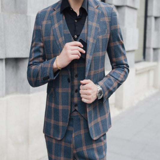 Spring men's new plaid trendy plus size suit