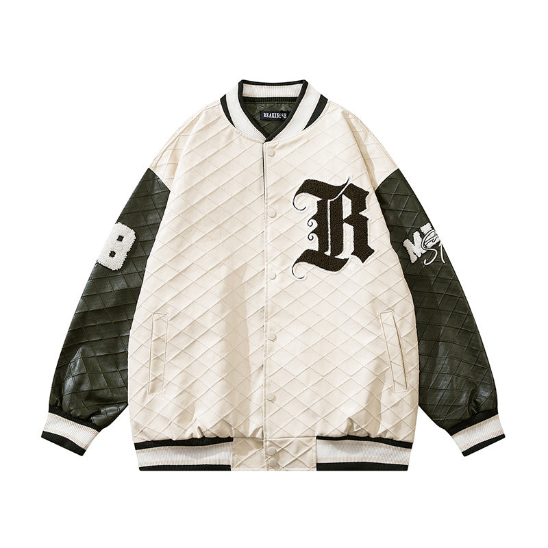 Letter Embroidery Contrast Color Men's And Women's Baseball Jacket