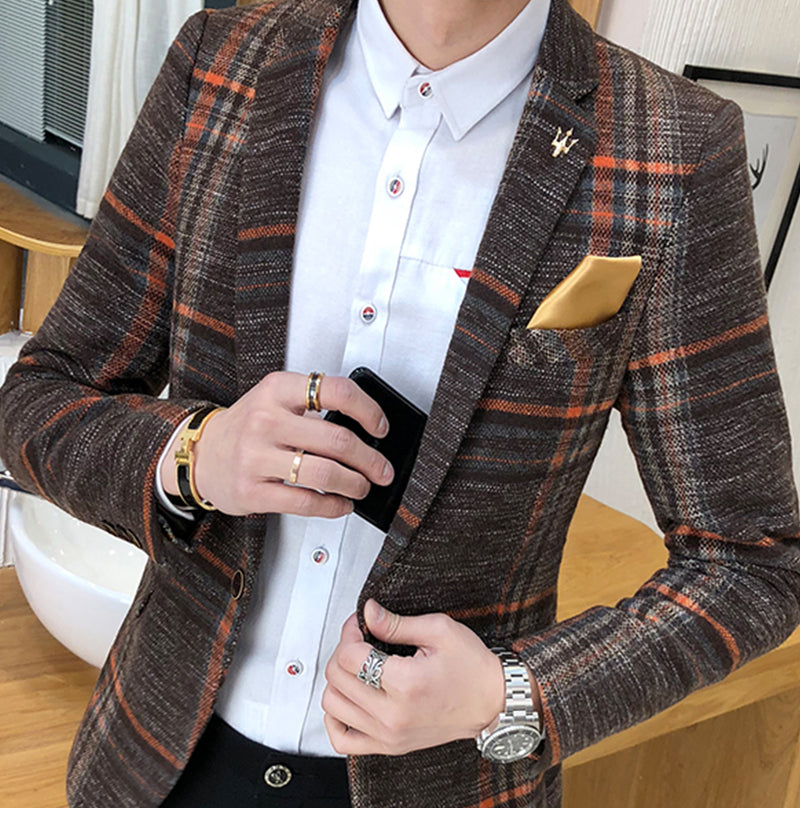 Men Slim Fit Plaid Blazer