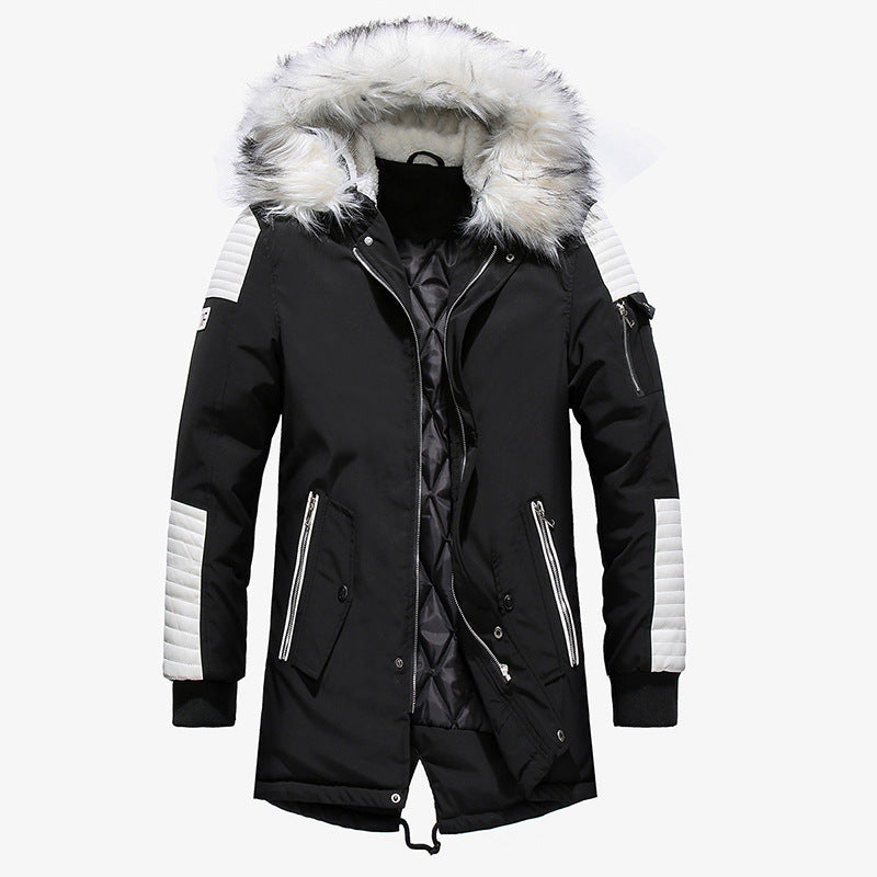 Large fur collar men's long cotton coat thick men's long cotton jacket