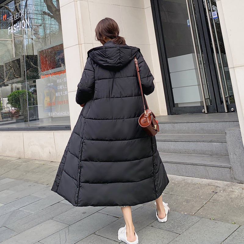 Women's Down Cotton Jacket Mid-length Korean Style Slim Hooded