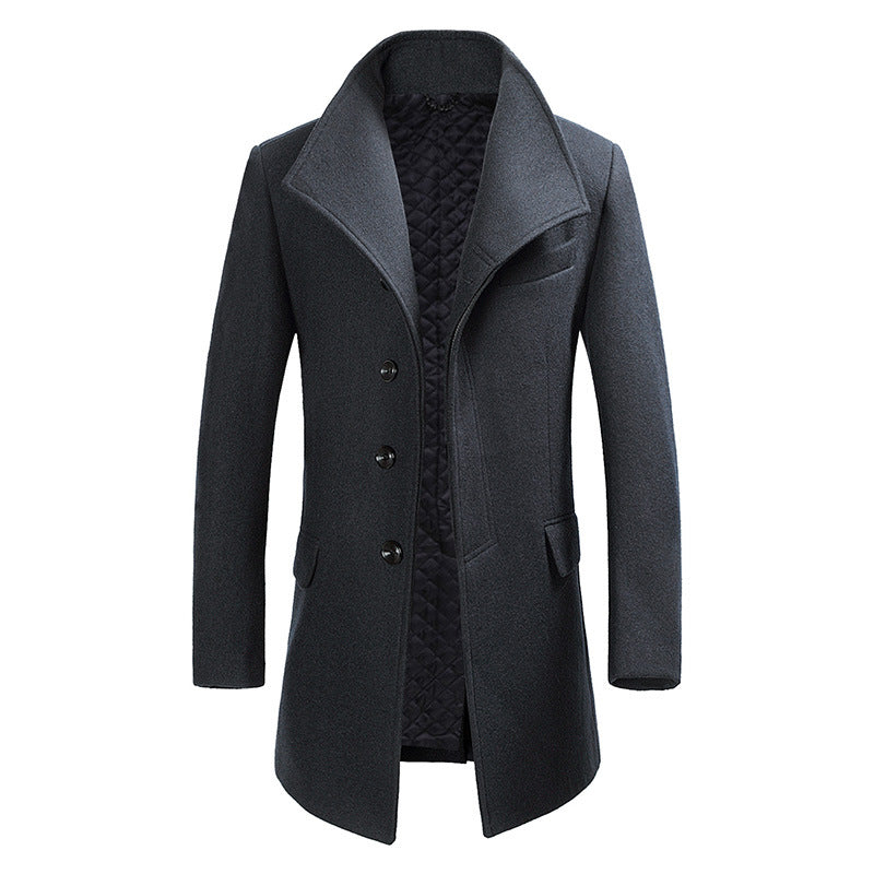 Medium length woolen overcoat for men