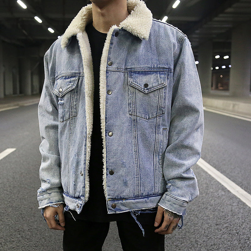 Lamb Fur Collar Denim Jacket